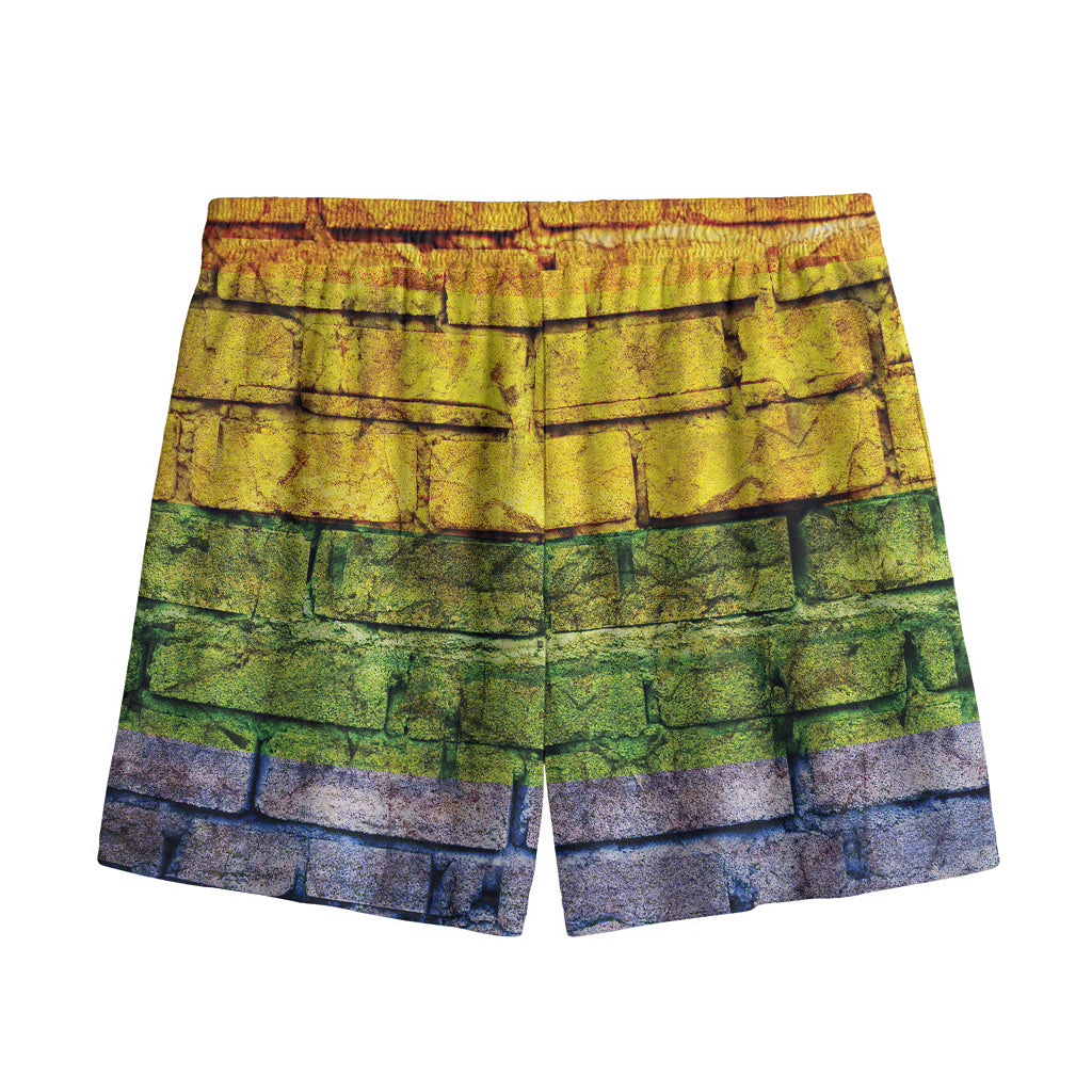 LGBT Pride Rainbow Brick Wall Print Mesh Shorts