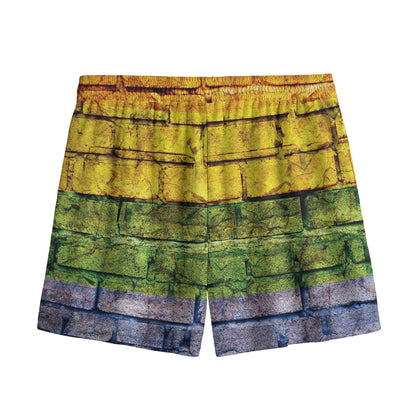 LGBT Pride Rainbow Brick Wall Print Mesh Shorts