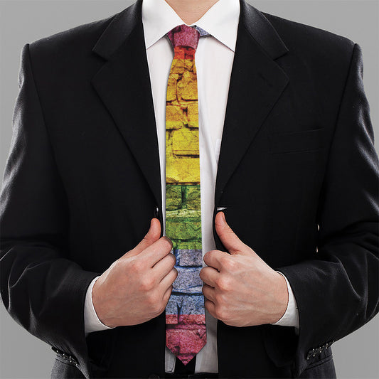 LGBT Pride Rainbow Brick Wall Print Necktie