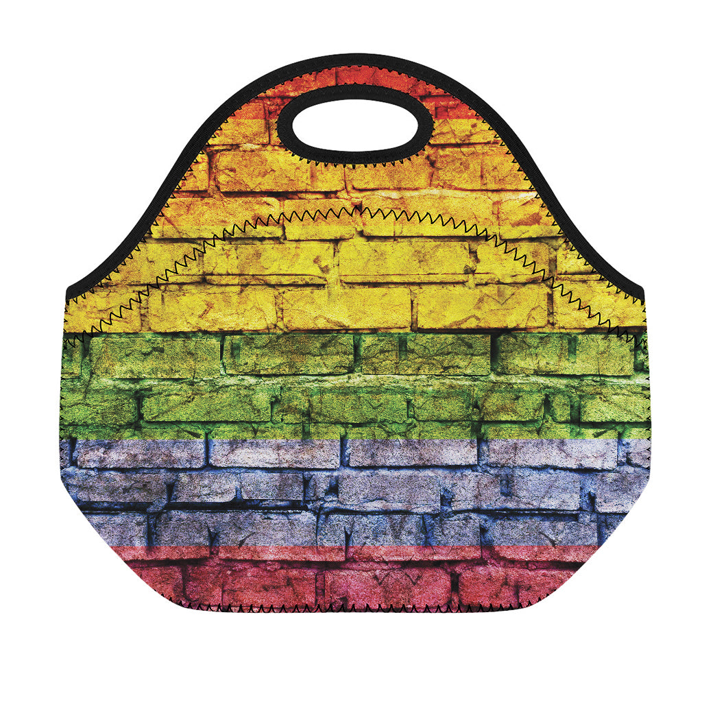 LGBT Pride Rainbow Brick Wall Print Neoprene Lunch Bag