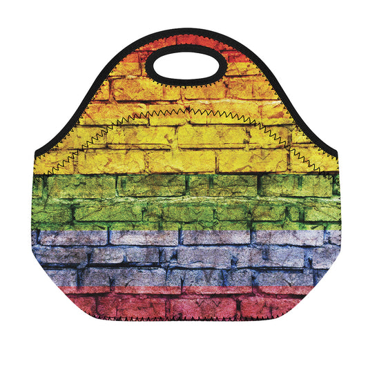 LGBT Pride Rainbow Brick Wall Print Neoprene Lunch Bag