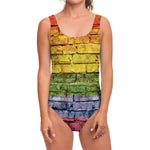 LGBT Pride Rainbow Brick Wall Print One Piece Swimsuit