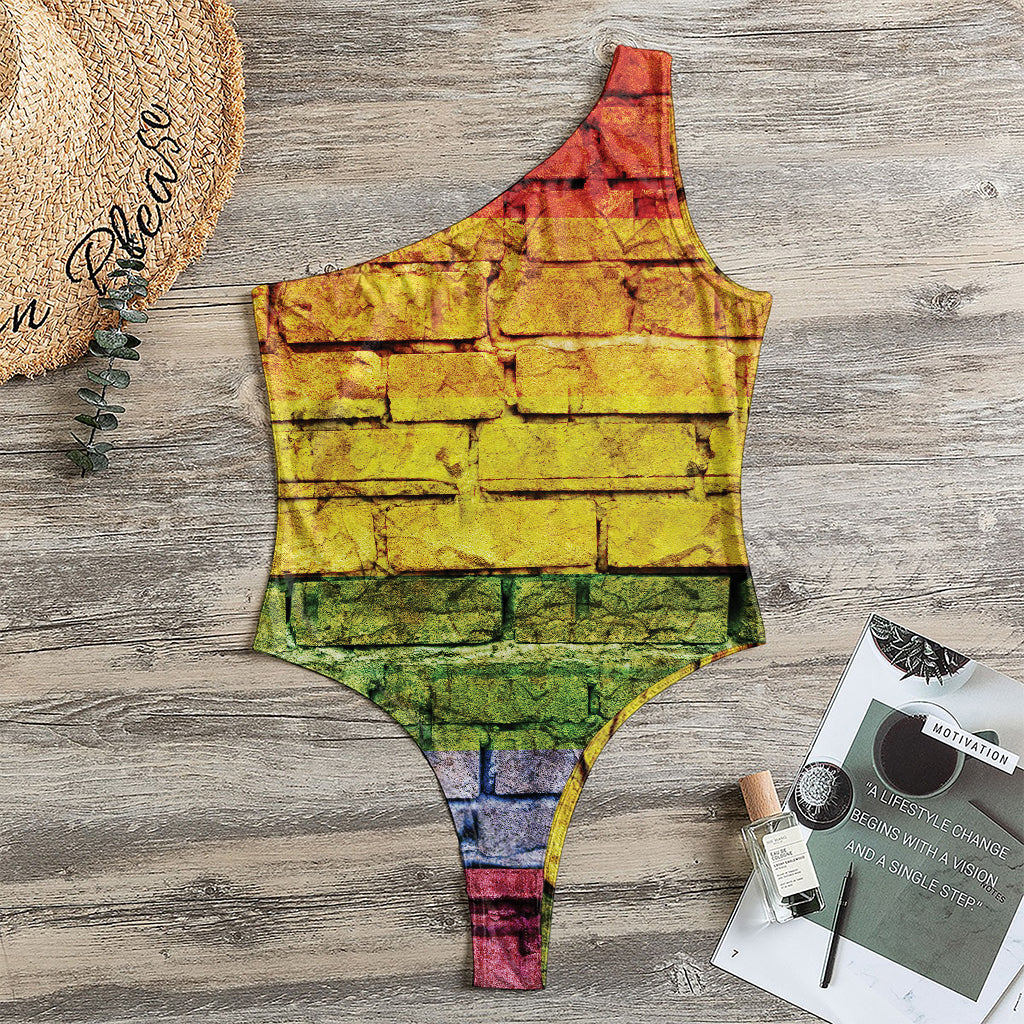 LGBT Pride Rainbow Brick Wall Print One Shoulder Bodysuit