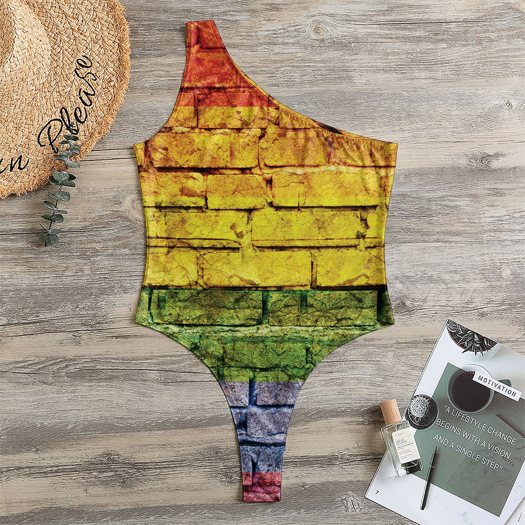 LGBT Pride Rainbow Brick Wall Print One Shoulder Bodysuit