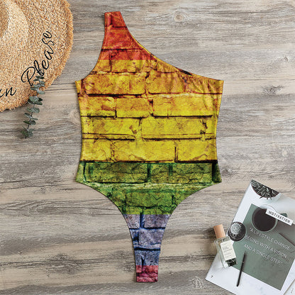 LGBT Pride Rainbow Brick Wall Print One Shoulder Bodysuit