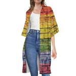 LGBT Pride Rainbow Brick Wall Print Open Front Beach Cover Up