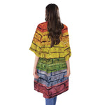 LGBT Pride Rainbow Brick Wall Print Open Front Beach Cover Up
