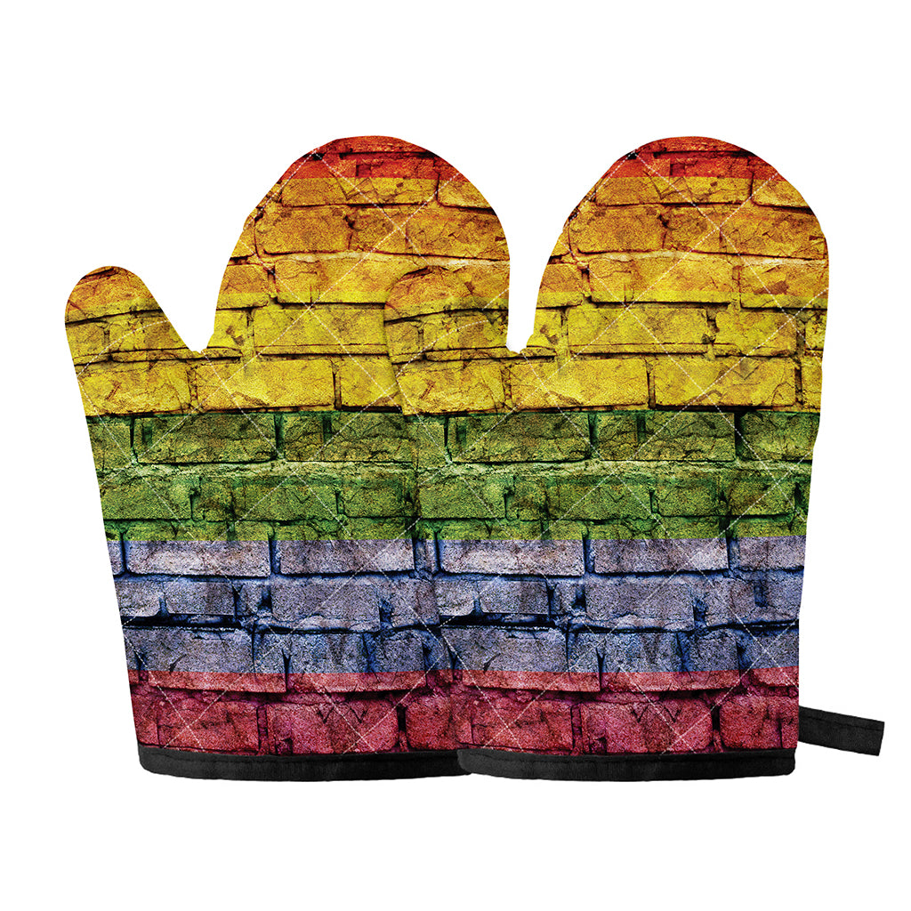 LGBT Pride Rainbow Brick Wall Print Oven Mitts