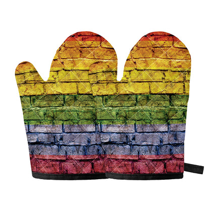 LGBT Pride Rainbow Brick Wall Print Oven Mitts
