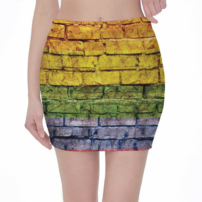 LGBT Pride Rainbow Brick Wall Print Pencil Mini Skirt