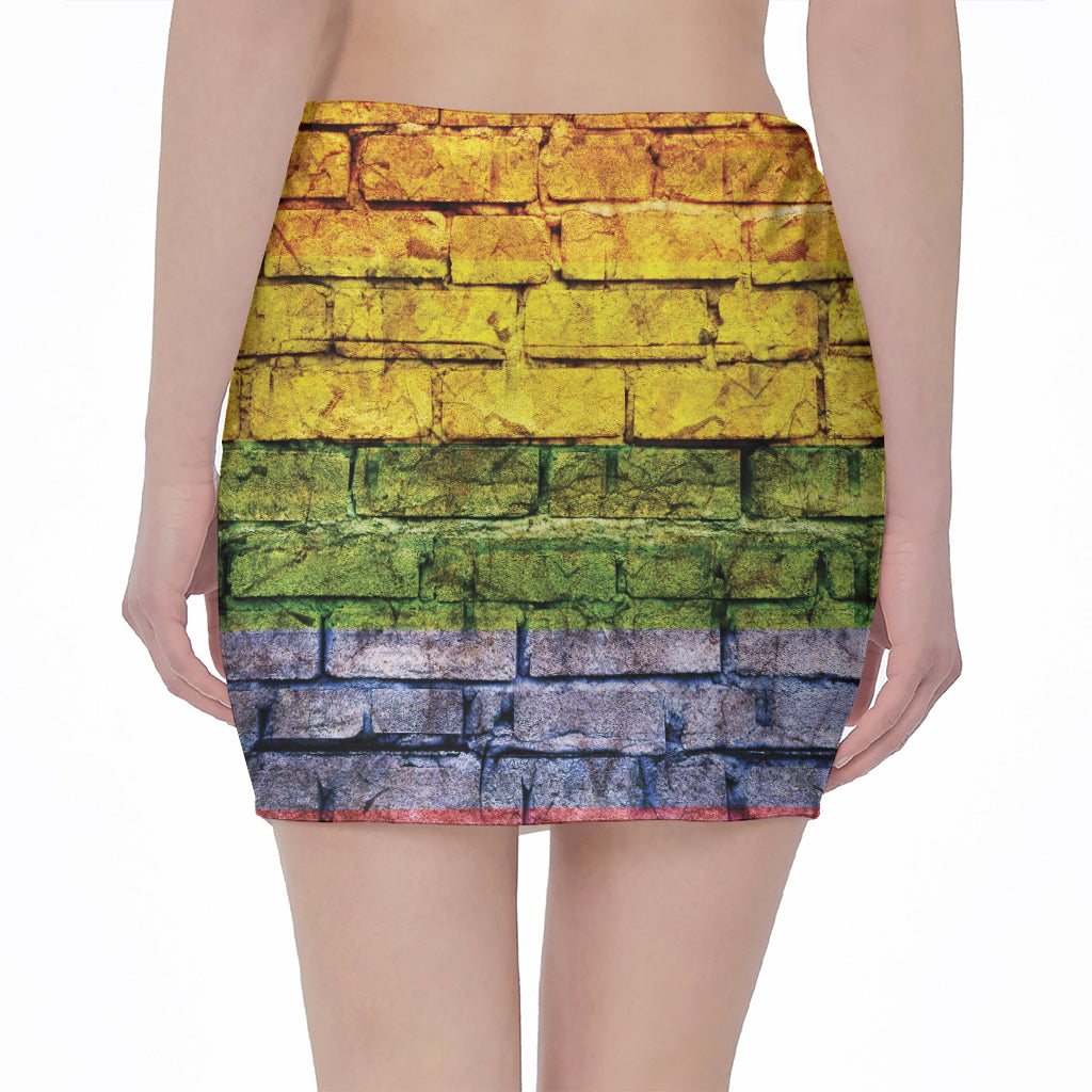LGBT Pride Rainbow Brick Wall Print Pencil Mini Skirt