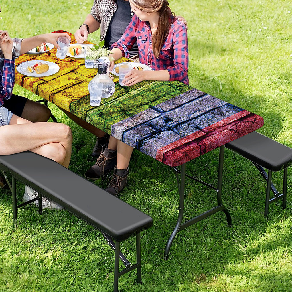 LGBT Pride Rainbow Brick Wall Print Picnic Table Cover
