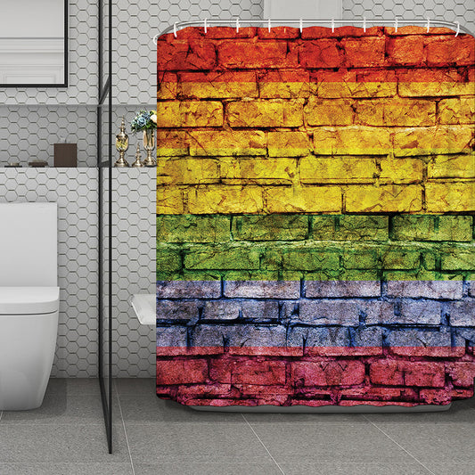 LGBT Pride Rainbow Brick Wall Print Polyester Shower Curtain