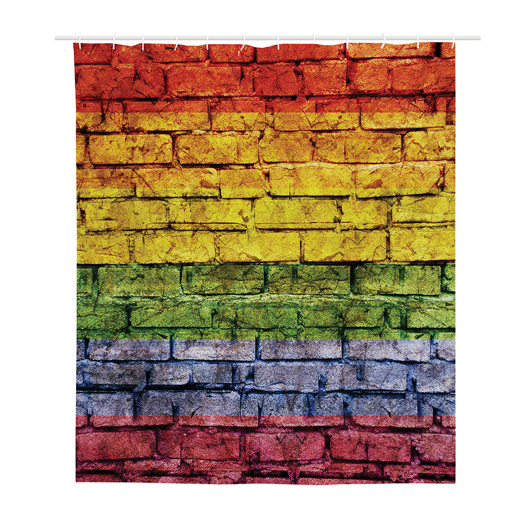 LGBT Pride Rainbow Brick Wall Print Polyester Shower Curtain