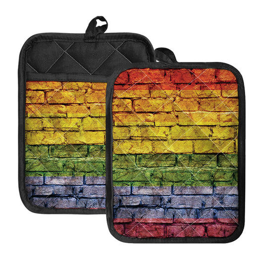 LGBT Pride Rainbow Brick Wall Print Pot Holders With Pocket