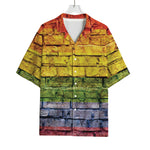 LGBT Pride Rainbow Brick Wall Print Rayon Hawaiian Shirt