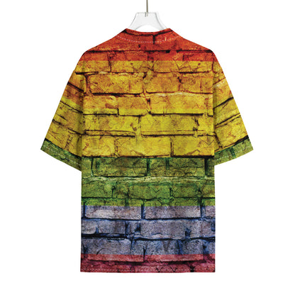 LGBT Pride Rainbow Brick Wall Print Rayon Hawaiian Shirt