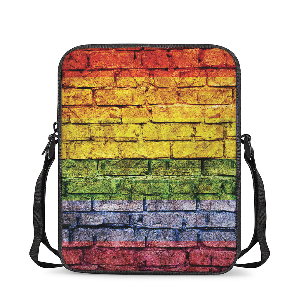 LGBT Pride Rainbow Brick Wall Print Rectangular Crossbody Bag