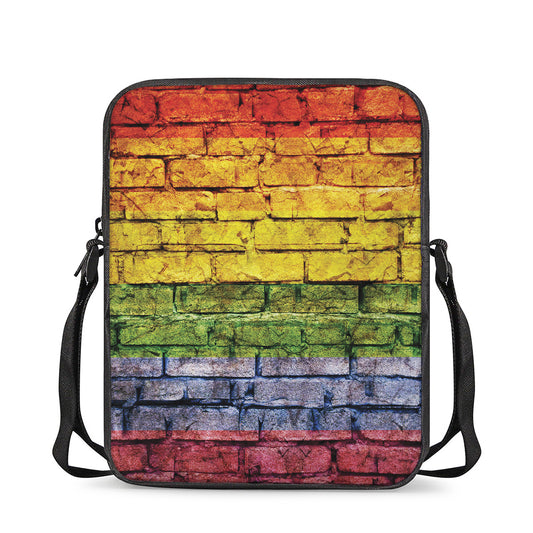LGBT Pride Rainbow Brick Wall Print Rectangular Crossbody Bag