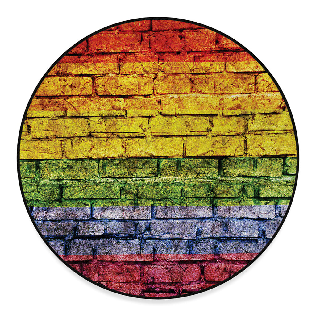 LGBT Pride Rainbow Brick Wall Print Round Floor Mat