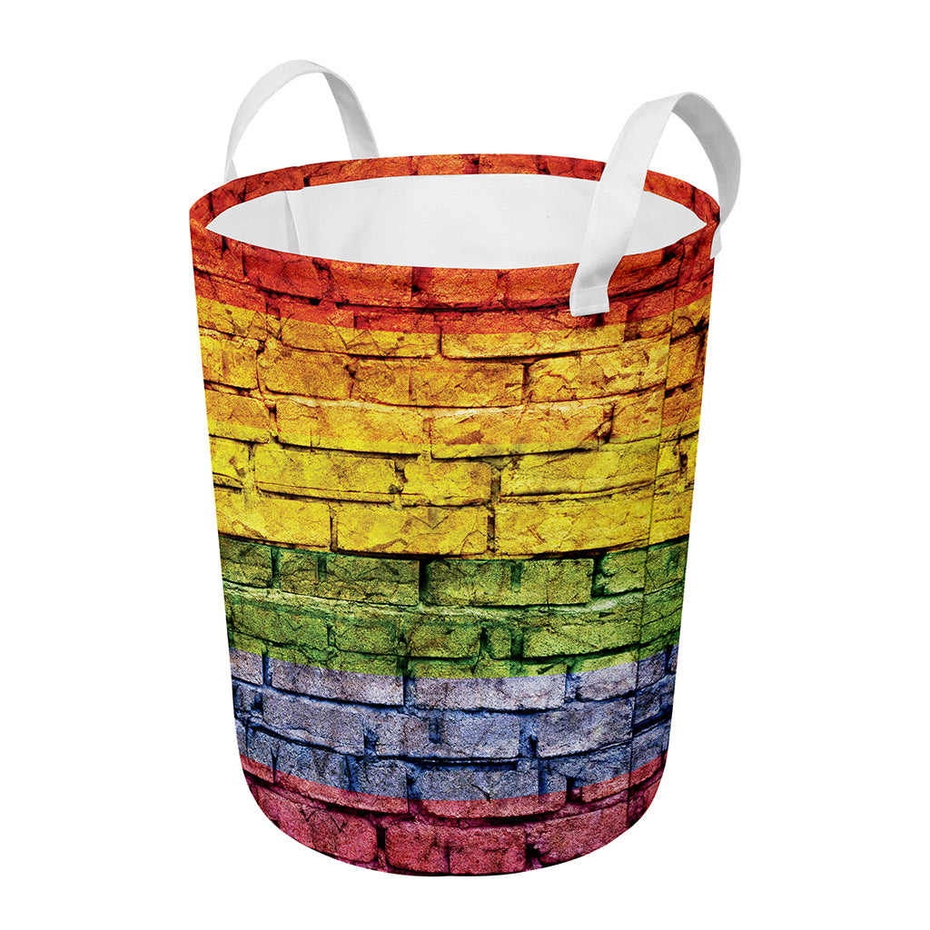 LGBT Pride Rainbow Brick Wall Print Round Laundry Basket