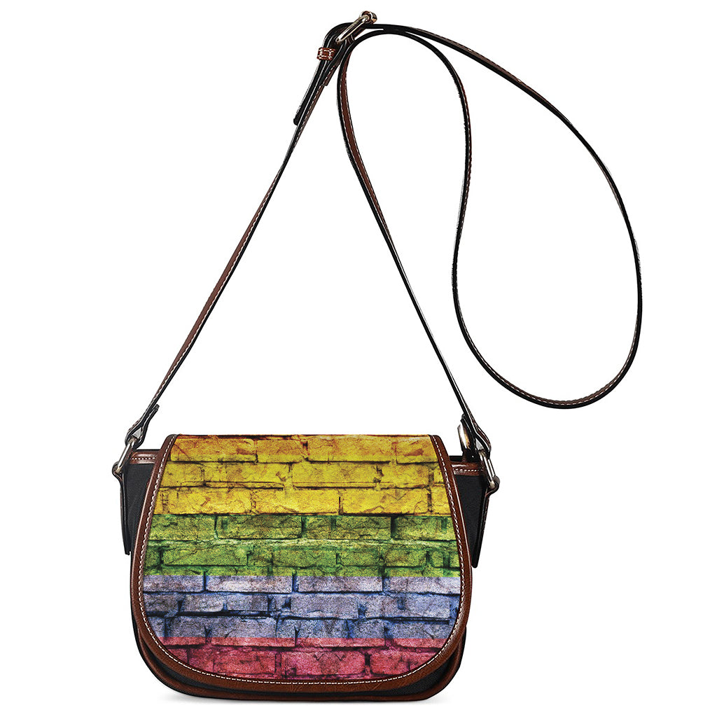 LGBT Pride Rainbow Brick Wall Print Saddle Bag