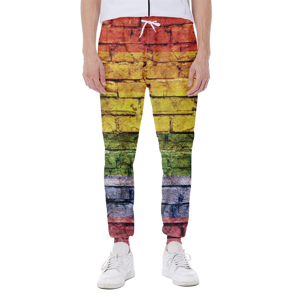 LGBT Pride Rainbow Brick Wall Print Scuba Joggers