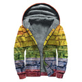 LGBT Pride Rainbow Brick Wall Print Sherpa Lined Zip Up Hoodie