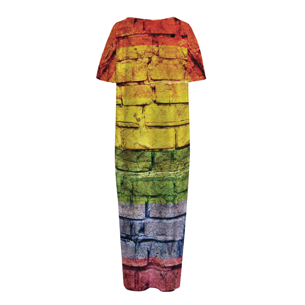 LGBT Pride Rainbow Brick Wall Print Short Sleeve Long Nightdress