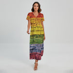 LGBT Pride Rainbow Brick Wall Print Short Sleeve Maxi Dress