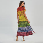 LGBT Pride Rainbow Brick Wall Print Short Sleeve Maxi Dress