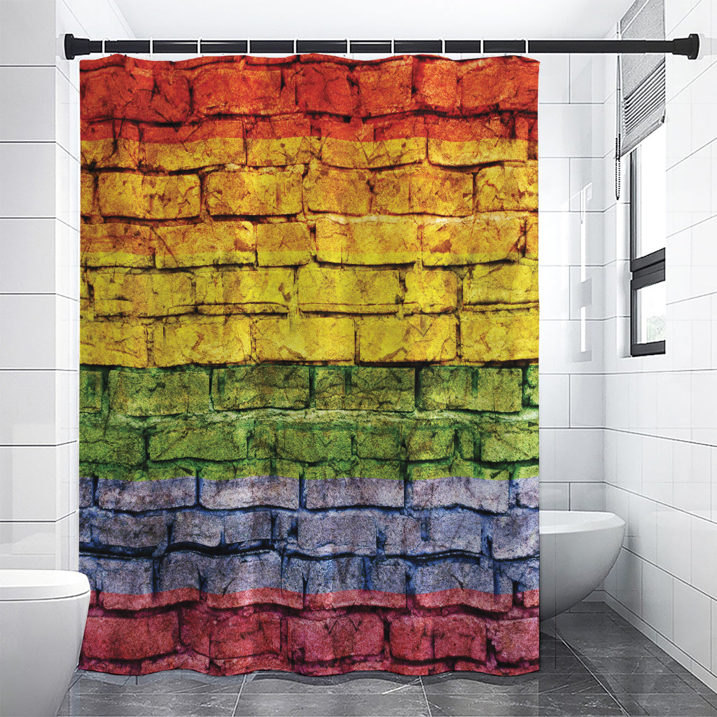 LGBT Pride Rainbow Brick Wall Print Shower Curtain