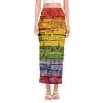 LGBT Pride Rainbow Brick Wall Print Side Slit Maxi Skirt