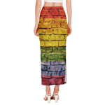LGBT Pride Rainbow Brick Wall Print Side Slit Maxi Skirt
