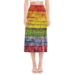 LGBT Pride Rainbow Brick Wall Print Side Slit Midi Skirt