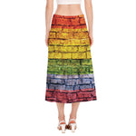 LGBT Pride Rainbow Brick Wall Print Side Slit Midi Skirt