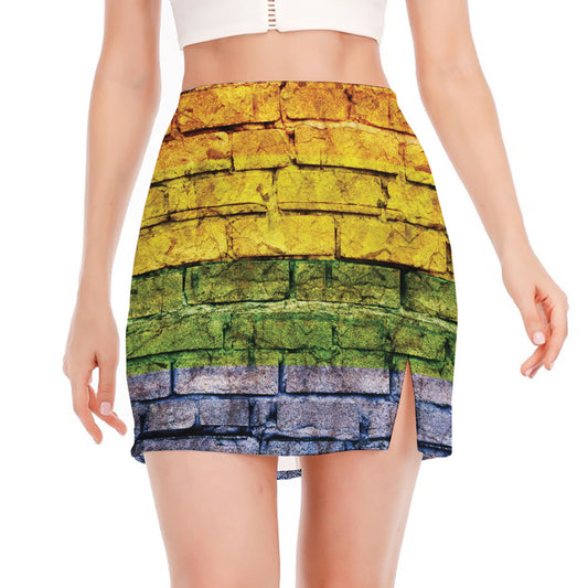 LGBT Pride Rainbow Brick Wall Print Side Slit Mini Skirt