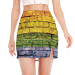 LGBT Pride Rainbow Brick Wall Print Side Slit Mini Skirt