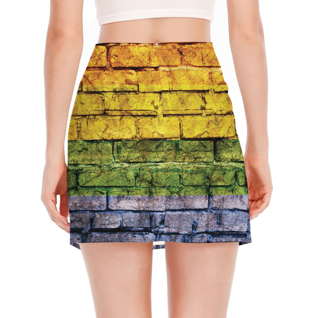 LGBT Pride Rainbow Brick Wall Print Side Slit Mini Skirt