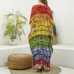 LGBT Pride Rainbow Brick Wall Print Silk V-Neck Kaftan Dress