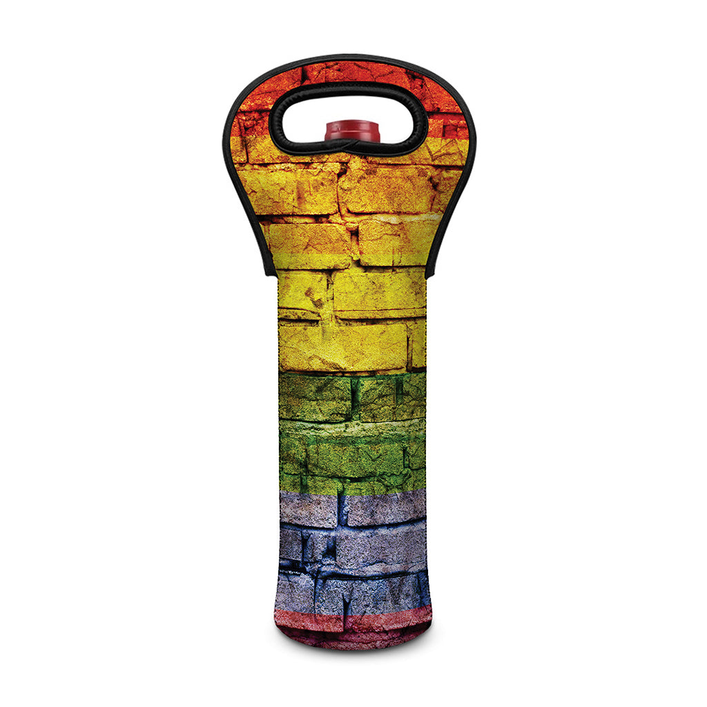 LGBT Pride Rainbow Brick Wall Print Single Neoprene Wine Tote