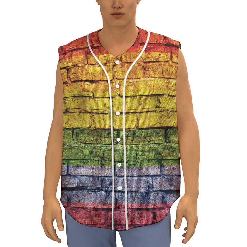 LGBT Pride Rainbow Brick Wall Print Sleeveless Baseball Jersey