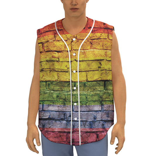 LGBT Pride Rainbow Brick Wall Print Sleeveless Baseball Jersey