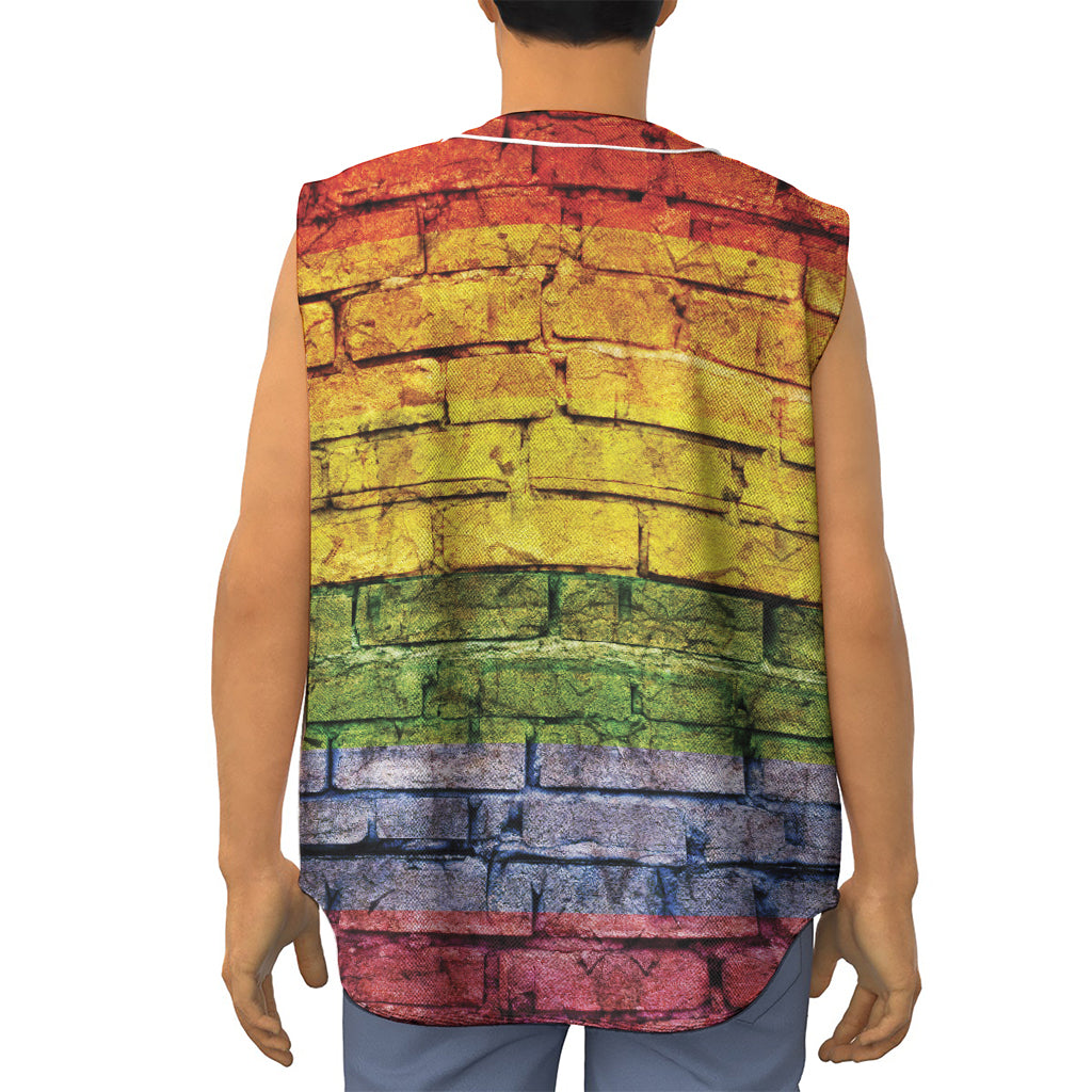 LGBT Pride Rainbow Brick Wall Print Sleeveless Baseball Jersey