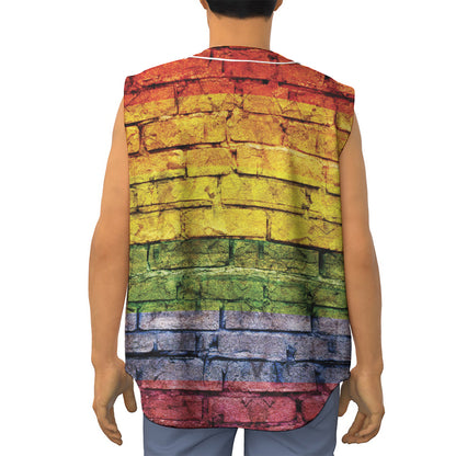LGBT Pride Rainbow Brick Wall Print Sleeveless Baseball Jersey