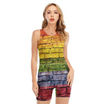 LGBT Pride Rainbow Brick Wall Print Sleeveless One Piece Swimsuit