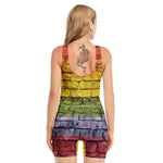 LGBT Pride Rainbow Brick Wall Print Sleeveless One Piece Swimsuit