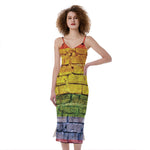 LGBT Pride Rainbow Brick Wall Print Slim Fit Midi Cami Dress