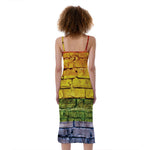 LGBT Pride Rainbow Brick Wall Print Slim Fit Midi Cami Dress