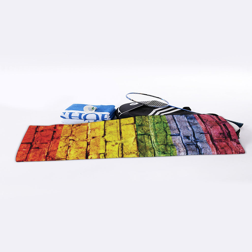 LGBT Pride Rainbow Brick Wall Print Sports Towel